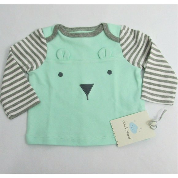 Cloud Island 3-PC Baby Outfit Sz 0-3M Mint Green Gray Shirt Pants Hat neutral - Picture 3 of 7